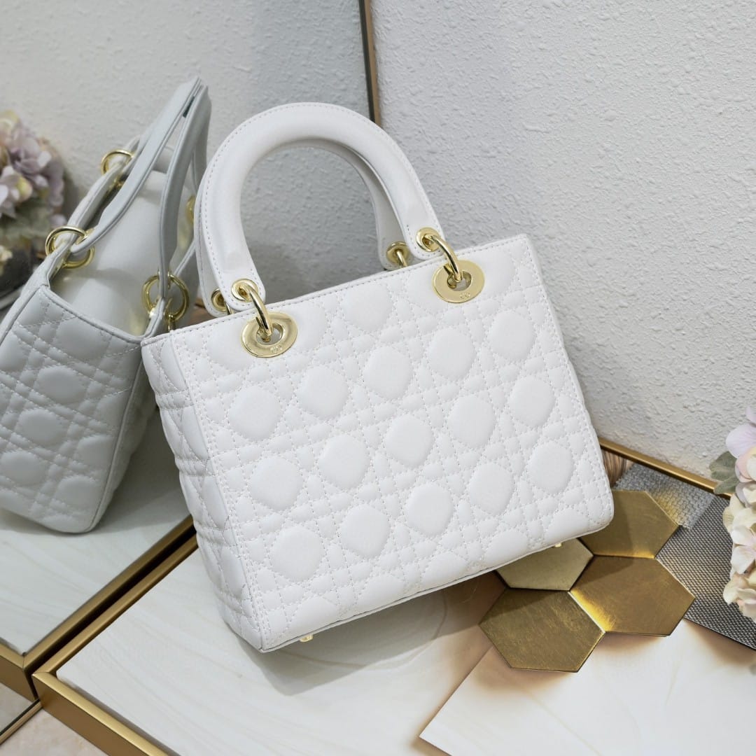 Dior Medium Lady Dior Bag Gold Hardware White 24cm M0565ONGE M030 - Image 5