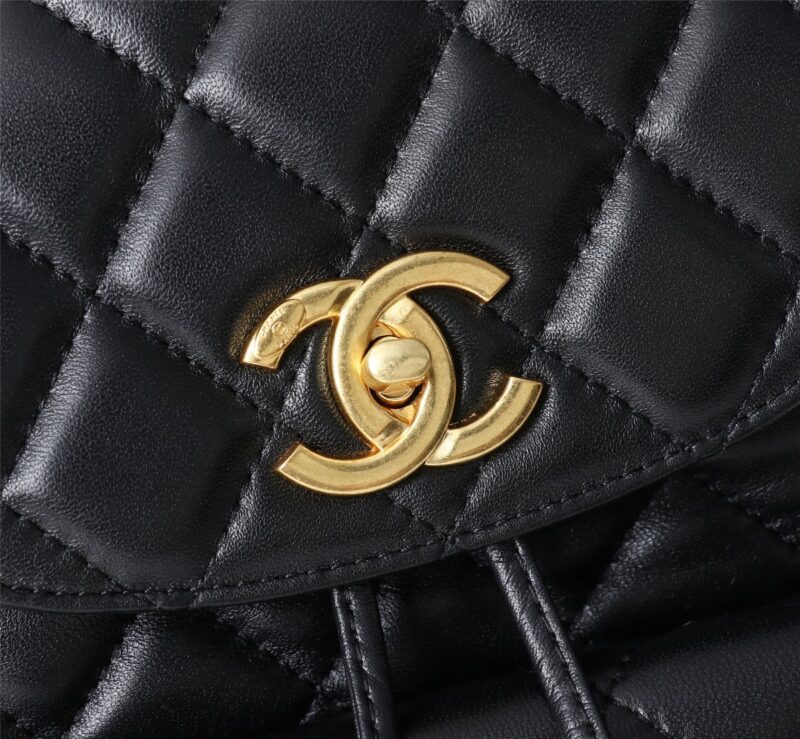 Alternative view of Chanel Women Black Leather Quilted Backpack 24Cm