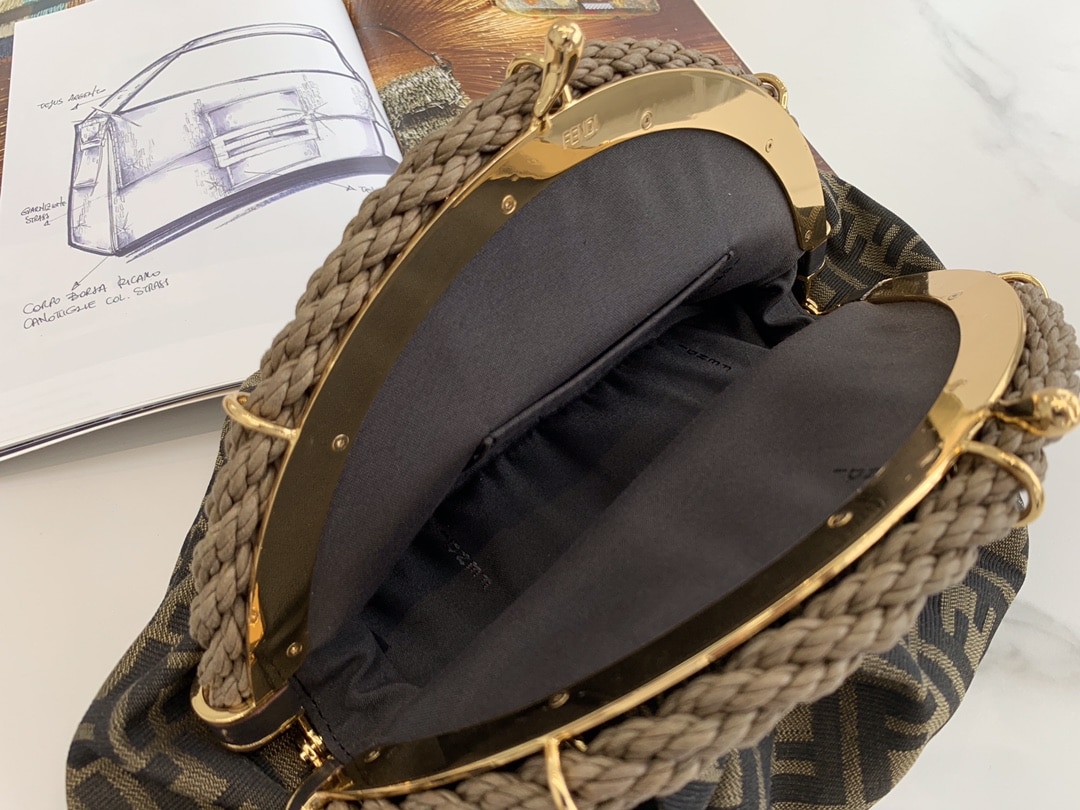 Fendi Brown Ff Fabric Pochette Shell Bag - Image 7