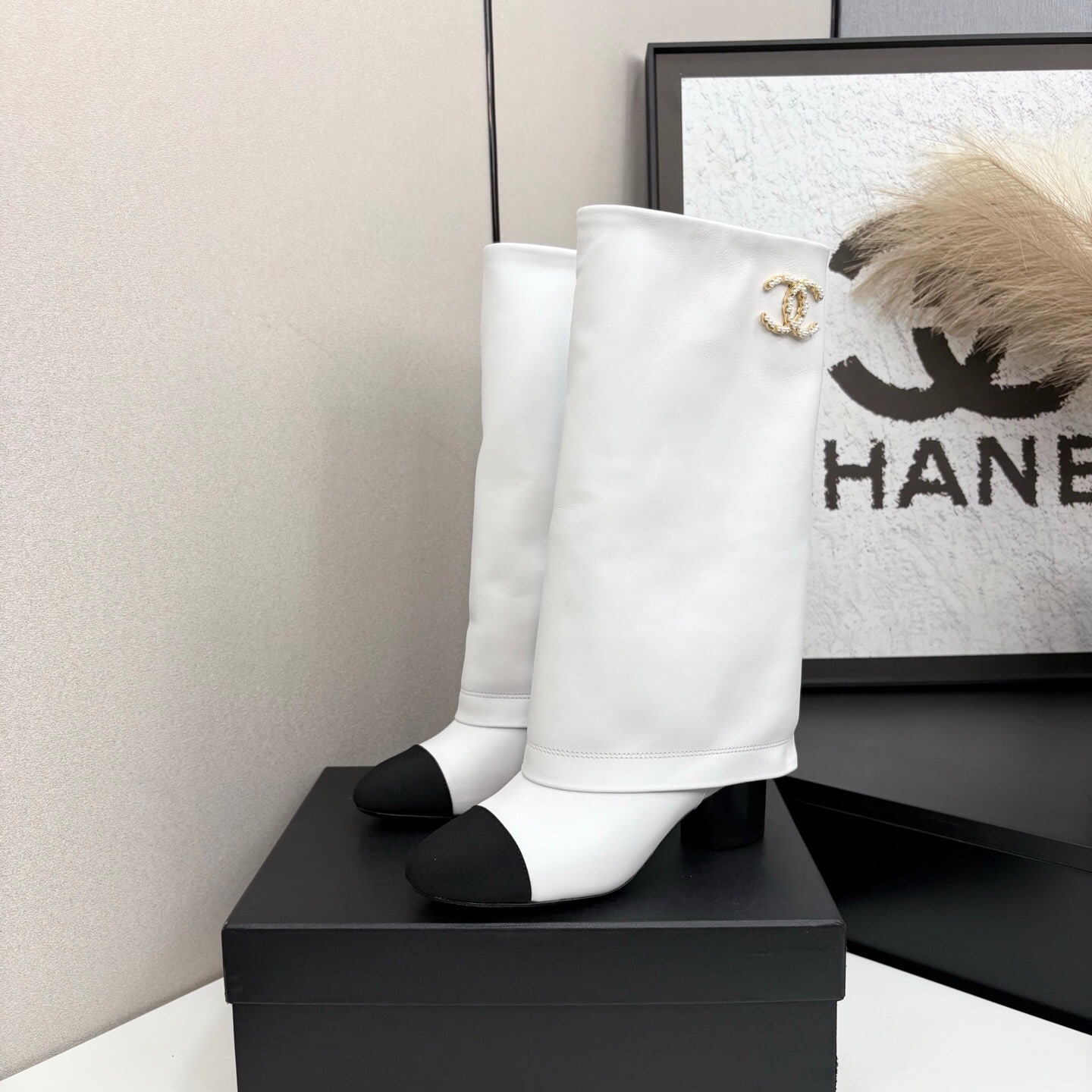 Chanel High Boots Leather And Grosgrain White - Image 4