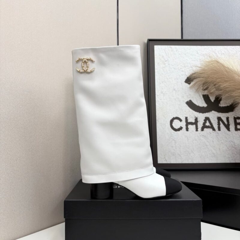 Alternative view of Chanel High Boots Leather And Grosgrain White 
