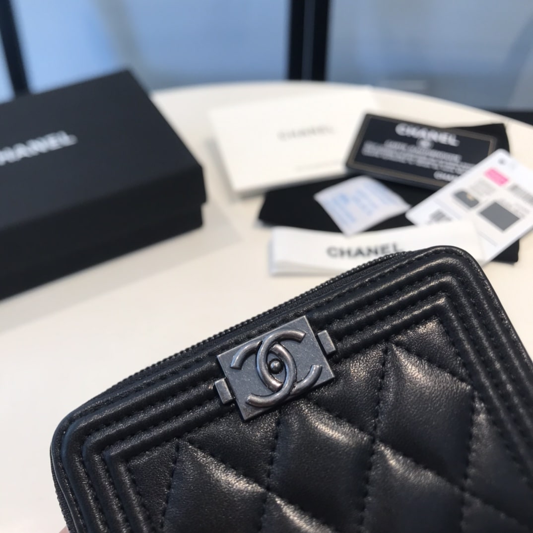 Chanel Boy Zipped Coin Black Silver Purse A80602 - Image 7