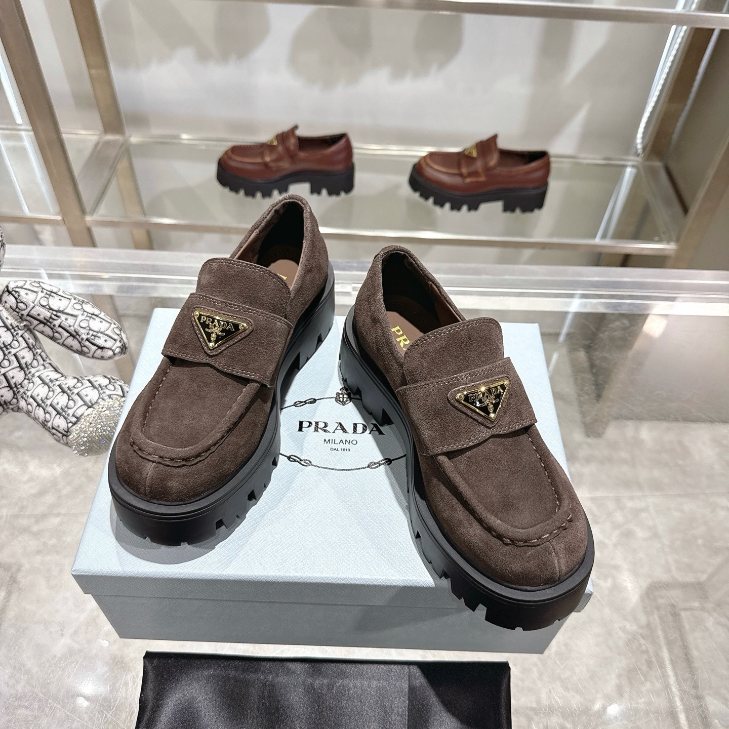 Prada Chocolate Suede Loafers Dark Brown 1D246M Mg0 F0003 F G050 - Image 3