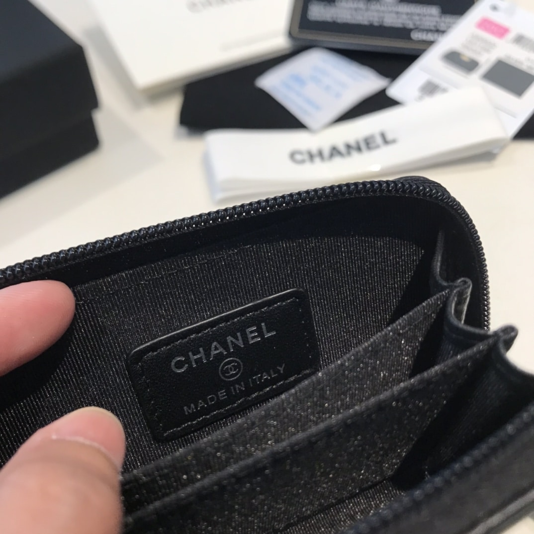 Chanel Boy Zipped Coin Black Silver Purse A80602 - Image 3