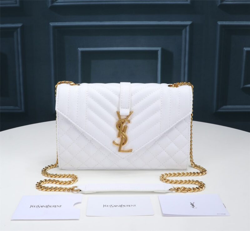 Alternative view of Saint Laurent Envelope Small Bag In Mix Matelassé Grain De Poudre Embossed White 600195Bow919207