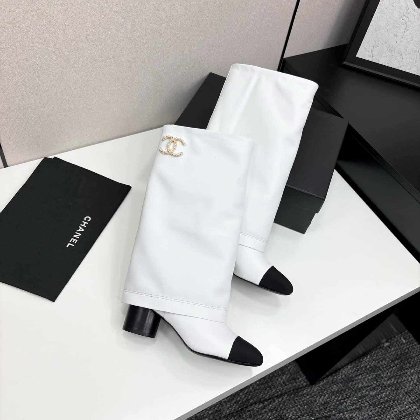 Chanel High Boots Leather And Grosgrain White - Image 6