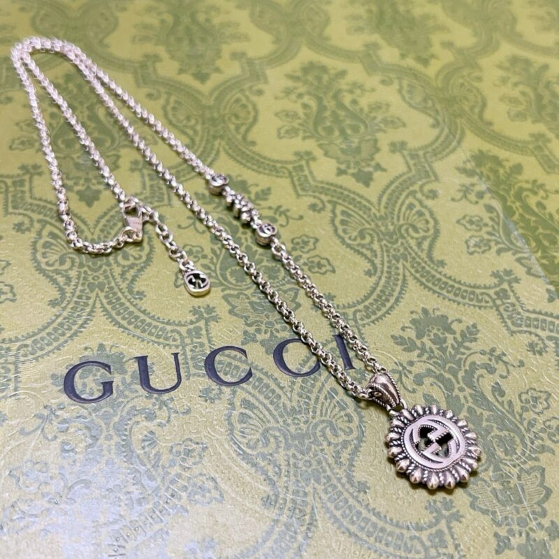 Alternative view of Gucci Interlocking G Logo Embellished Pendant Station Necklace Gold Tone