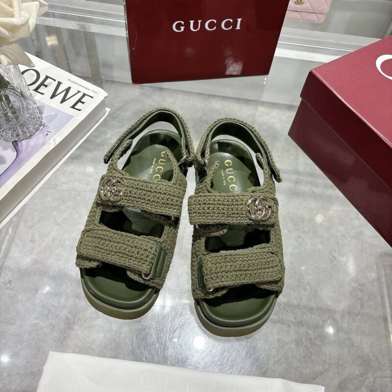 Alternative view of Gucci Women Sandal With Double G Dark Green Crochet ‎835086 Faeq2 3037