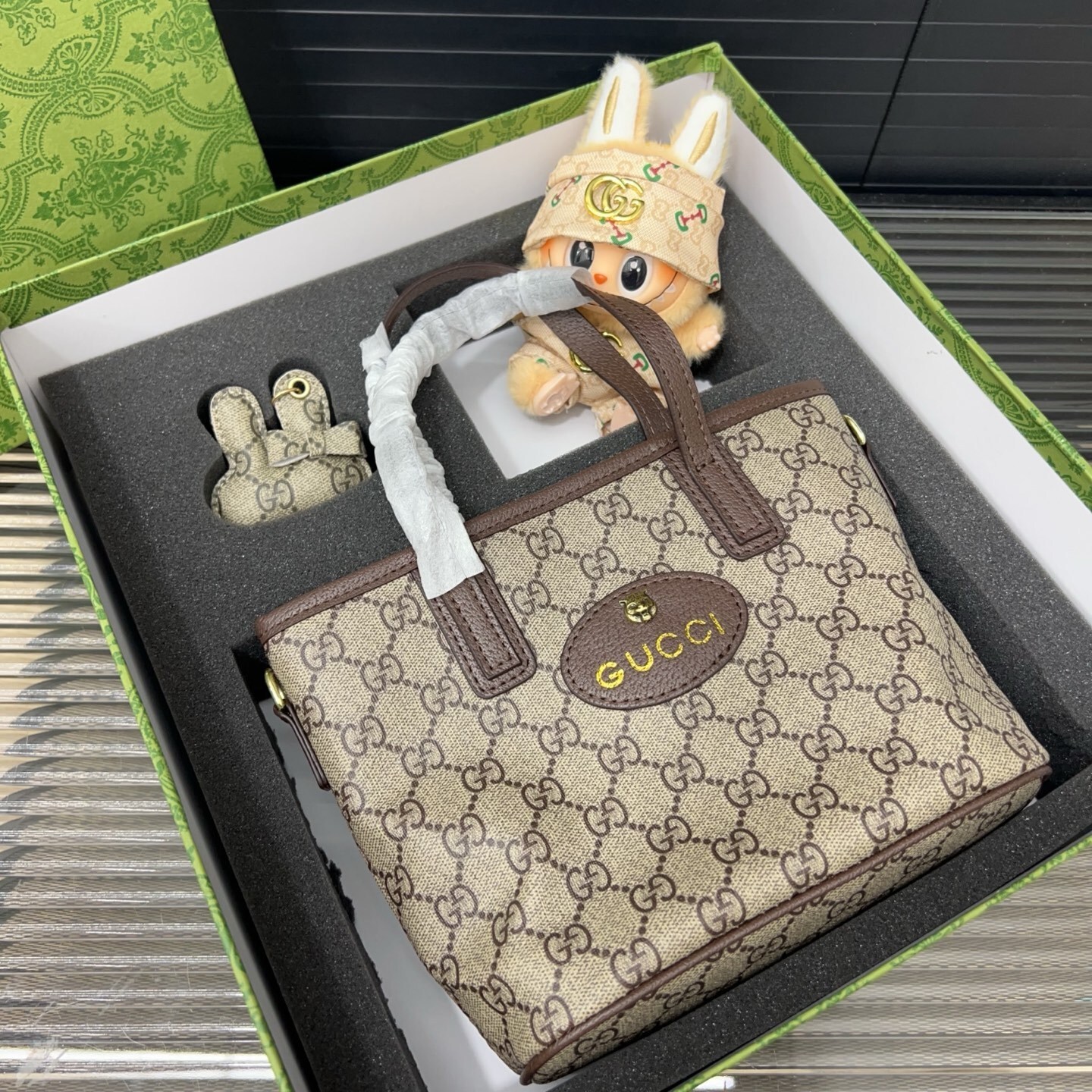 Gift Set: Gucci Neo Vintage Supreme Mini Tote Bag With Labubu Accessories And Bag Charm - Image 3