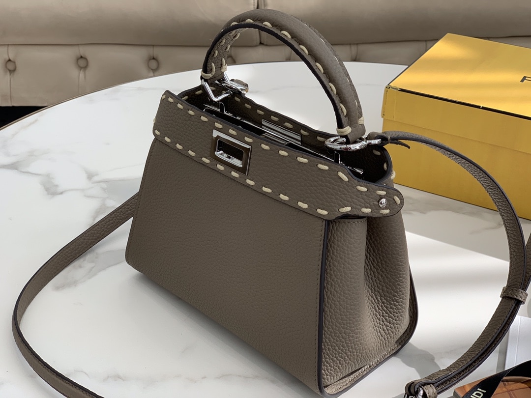 Fendi Peekaboo Mini Selleria Bag With Exotic Details Grey - Image 5