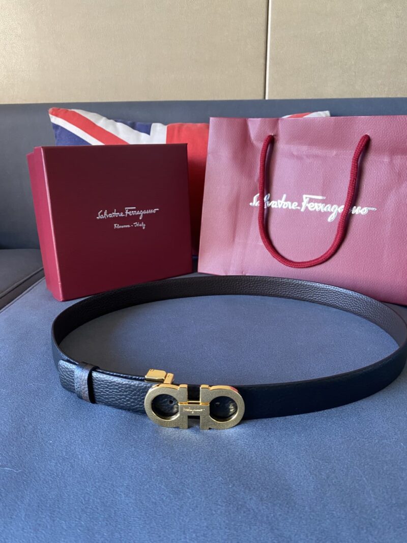 Alternative view of Salvatore Ferragamo Gancini Black Leather Belt With Gold Metal Buckle 2.5Cm