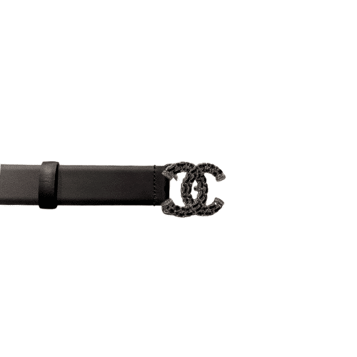 Chanel Belt Calfskin Gold Metal Strass Black 3Cm