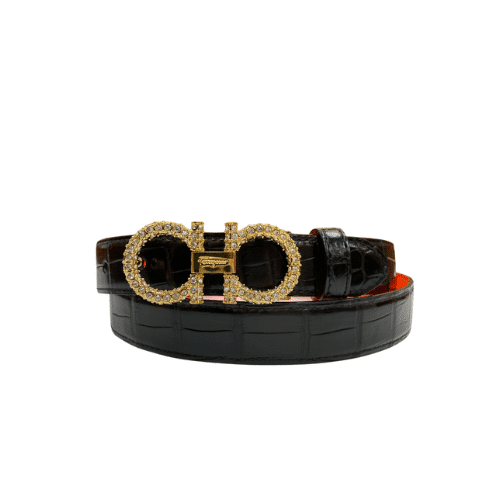 Salvatore Ferragamo Gancini Leather Belt With Gold Metal Pearls Buckle 2.5Cm