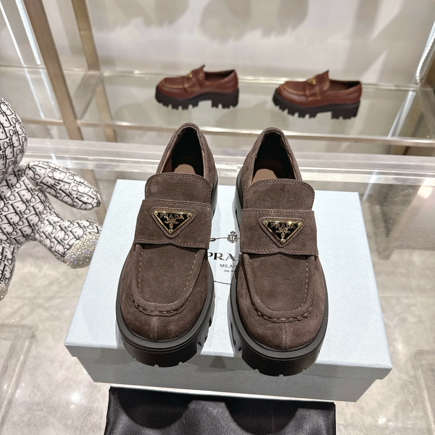 Prada Chocolate Suede Loafers Dark Brown 1D246M Mg0 F0003 F G050 - Image 4