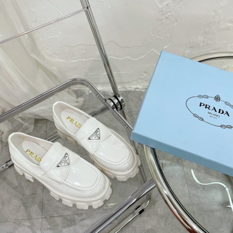 Alternative view of Prada Monolith Brushed Leather Loafers White 2De129 B4L F0009
