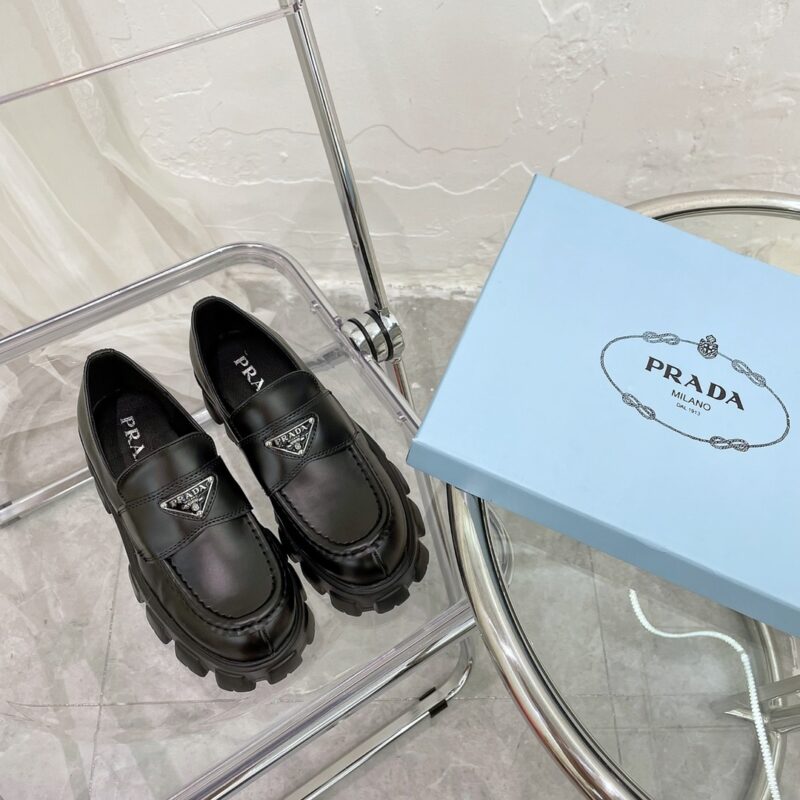 Alternative view of Prada Monolith Brushed Leather Loafers Black 2De129 B4L F0002