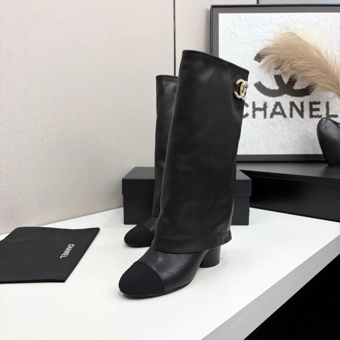 Chanel High Boots Leather And Grosgrain Black - Image 7