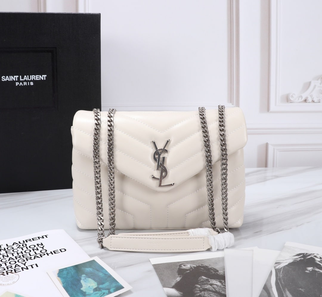 Saint Laurent Loulou Small Chain Bag In Matelassé Y Leather White Silver 23Cm 494699DV726 9207 - Image 2