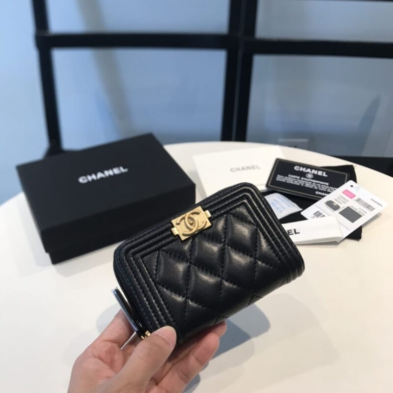 Alternative view of Chanel Boy Zipped Coin Black Gold Purse A80602 Y07659 94305