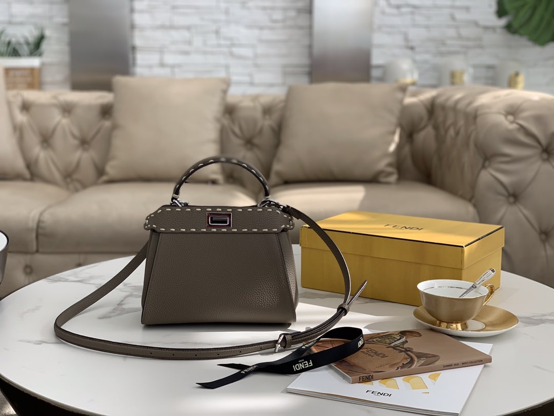 Fendi Peekaboo Mini Selleria Bag With Exotic Details Grey - Image 7