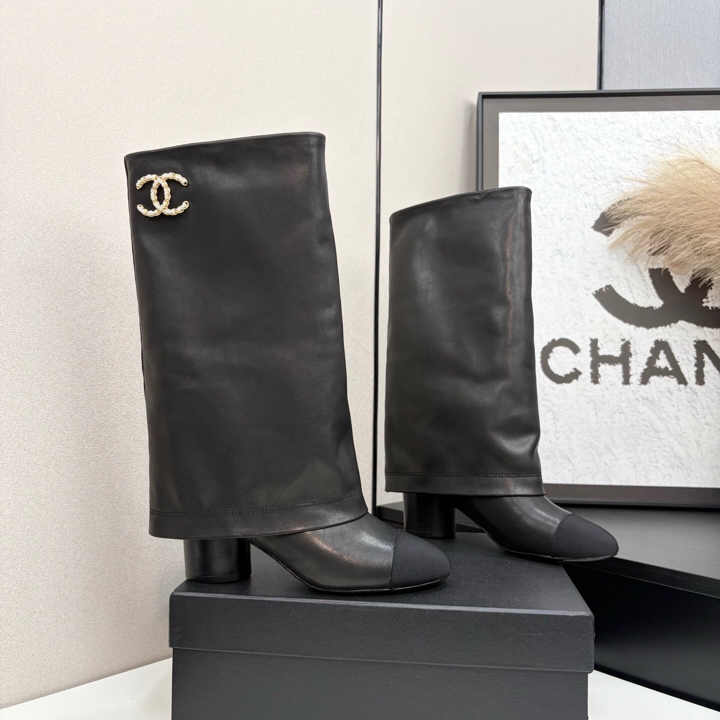 Chanel High Boots Leather And Grosgrain Black - Image 9