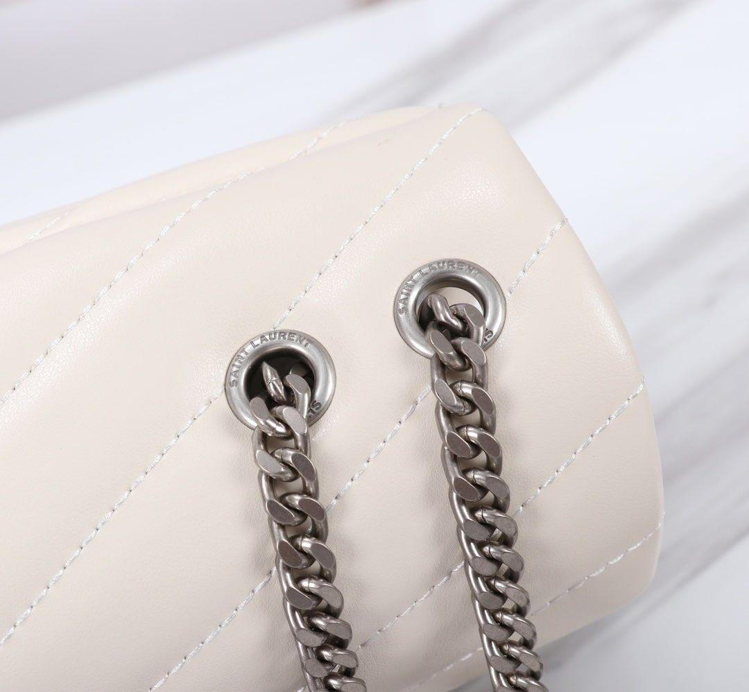 Saint Laurent Loulou Small Chain Bag In Matelassé Y Leather White Silver 23Cm 494699DV726 9207 - Image 9