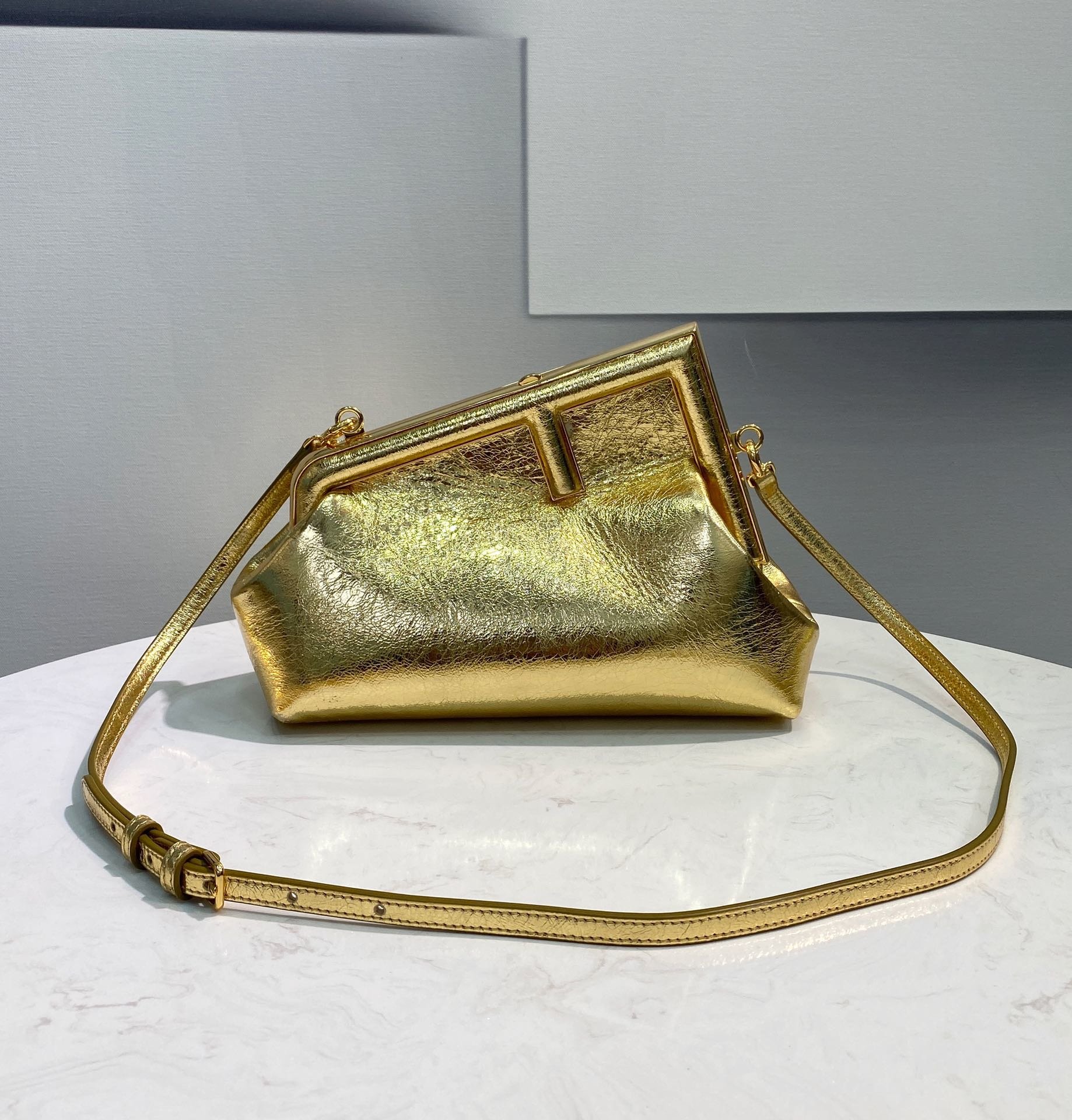 Fendi First Small Laminate Leather Bag Gold 24cm 8BP129AISPF0RXU - Image 4