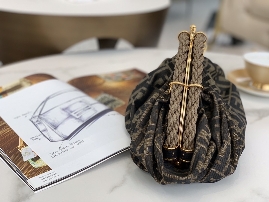 Fendi Brown Ff Fabric Pochette Shell Bag - Image 9