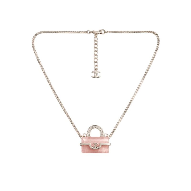 Chanel Classic Bag Lock Necklace Pink Gold ABG303 B21878 U3494