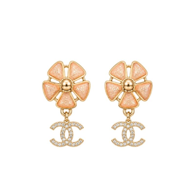 Chanel CC Logo Pink Flower Earrings Gold ABG900 B22986 U6099