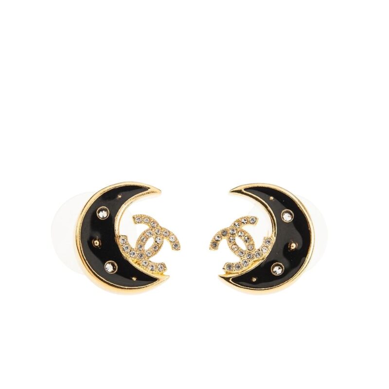 Chanel Stud Earrings Metal Resin And Strass Gold Black Crystal ABG568 B22416 U4420