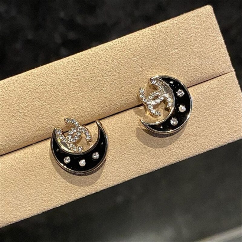 Alternative view of Chanel Stud Earrings Metal Resin And Strass Gold Black Crystal ABG568 B22416 U4420