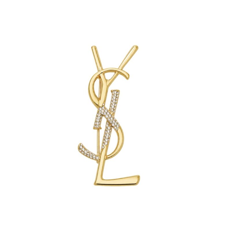 Saint Laurent Ysl Brooch Gold With Stones Attached