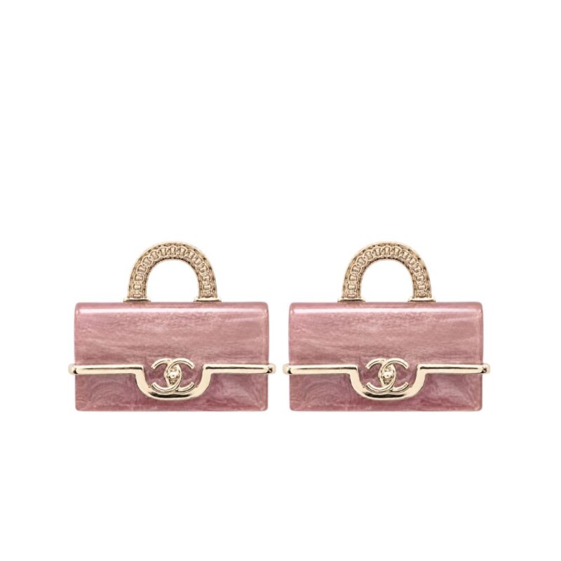 Chanel Classic Bag Lock Earrings Pink Gold