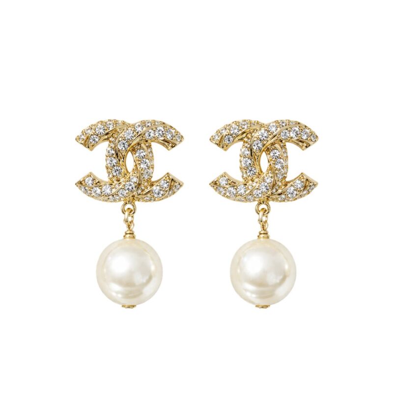 Chanel Cc Pearl Dangle Earrings Gold