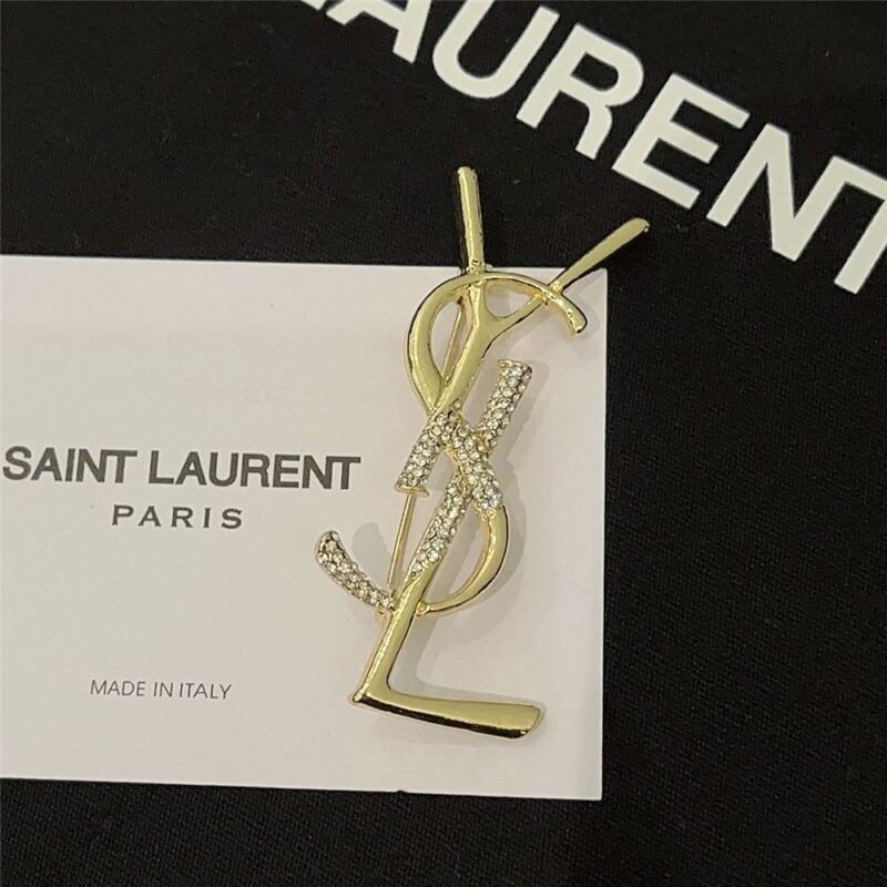 Alternative view of Saint Laurent Ysl Brooch Gold With Stones Attached