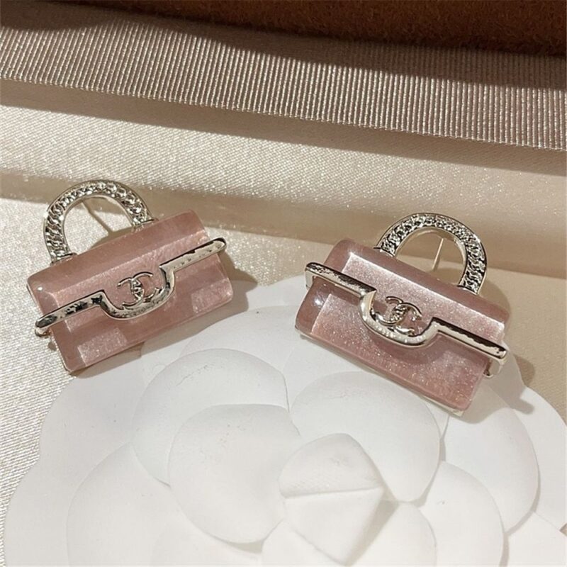Alternative view of Chanel Classic Bag Lock Earrings Pink Gold