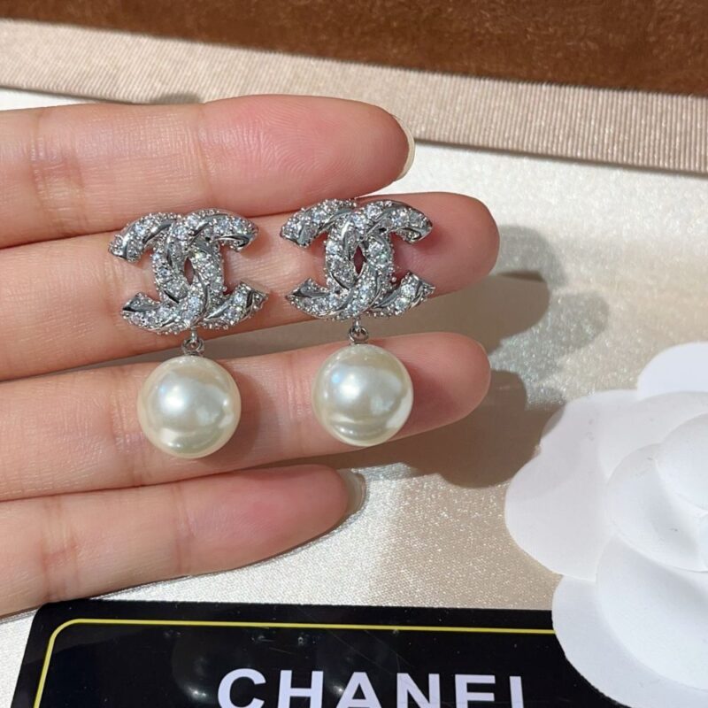 Alternative view of Chanel Cc Pearl Dangle Earrings Silver
