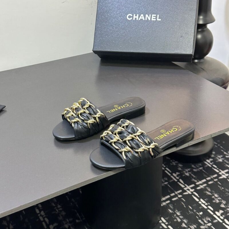 Alternative view of Chanel Slide Sandals Gold Chain Black