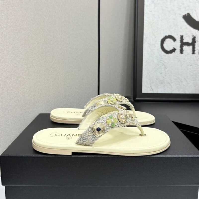 Alternative view of Chanel Thong Jewel Embellished Cream