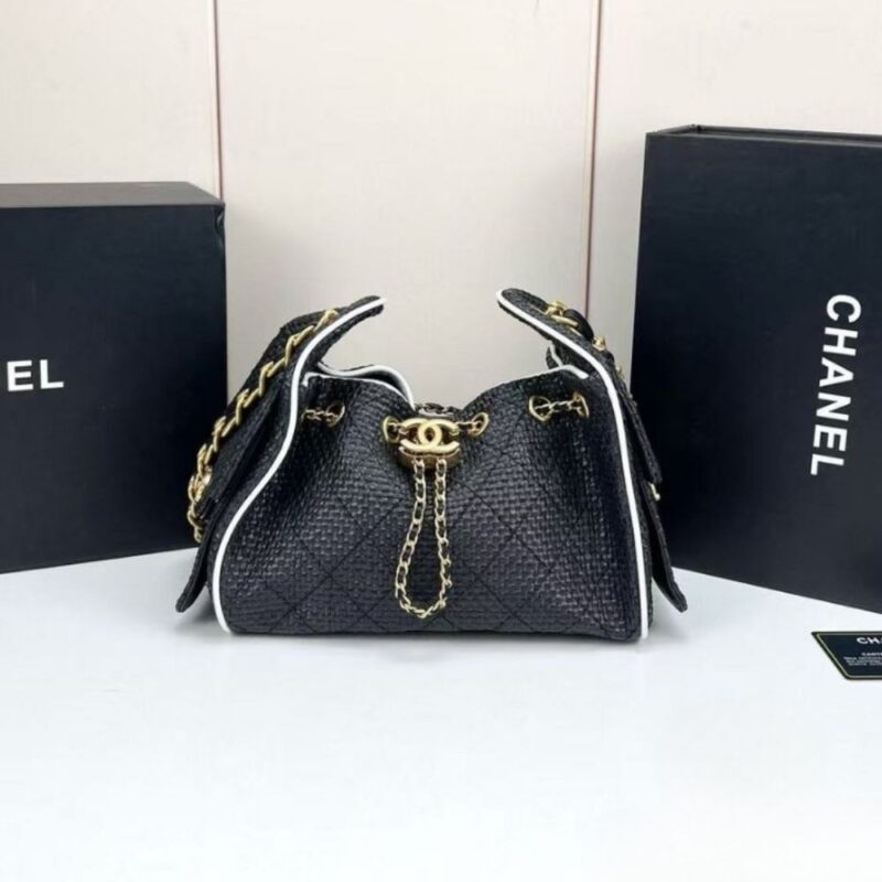 Alternative view of Chanel 25 Small Handbag Braided Raffia Black And White 20Cm