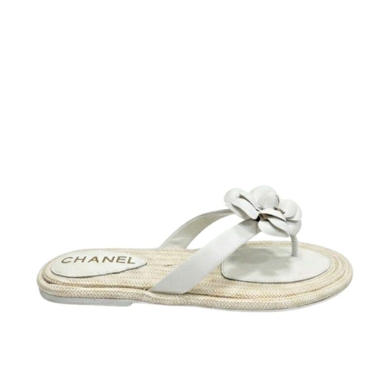 Chanel Thong With Camellia White