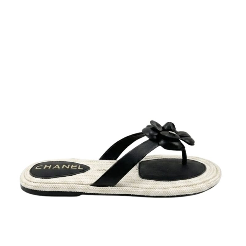 Chanel Thong With Camellia Black