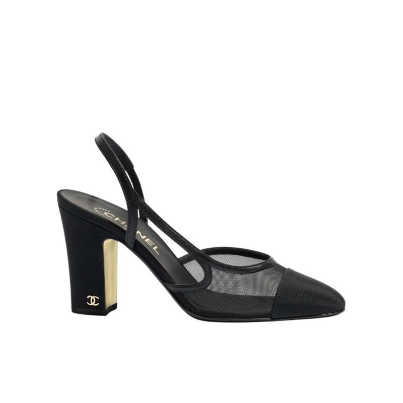 Chanel Slingbacks Mesh And Grosgrain Black G45509 B23534 94305