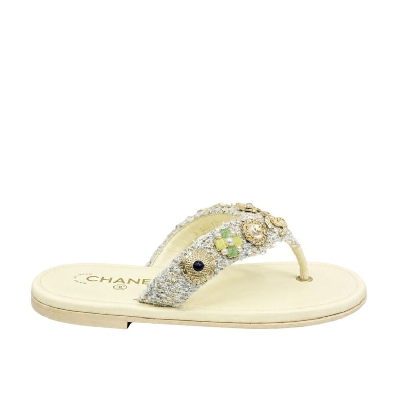 Chanel Thong Jewel Embellished Cream