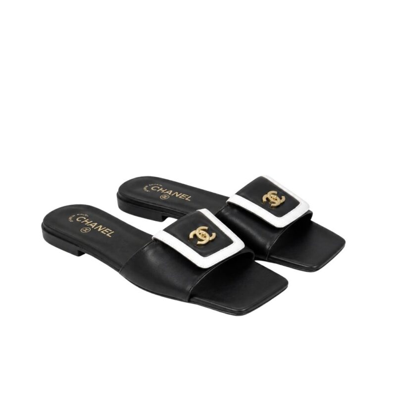 Chanel Leather Mules With Signature CC Logo Black and White
