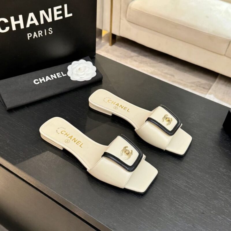 Alternative view of Chanel Leather Mules With Signature CC Logo Cream And Black