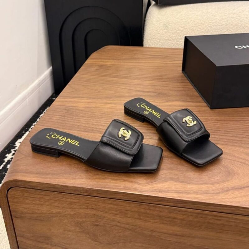 Alternative view of Chanel Leather Mules With Signature CC Logo Black