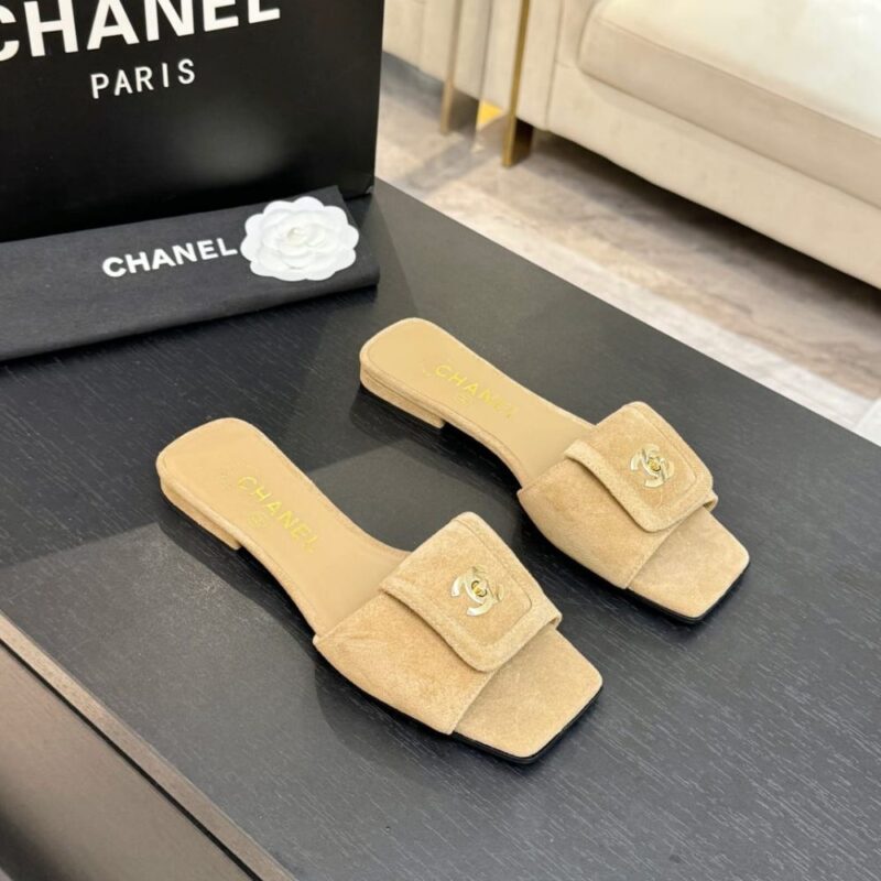 Alternative view of Chanel Suede Mules With Signature CC Logo Beige