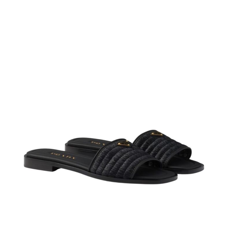 Prada Leather Slides With Crochet Details Black 1XX758 2ACS F0002 F 010